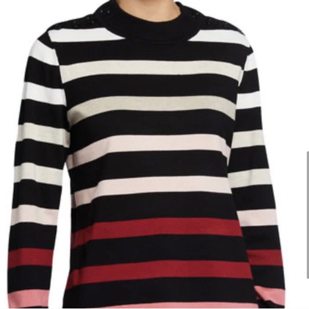 Karl Lagerfeld Striped Cowl Neck Sweater - Black, White, Pink, Red